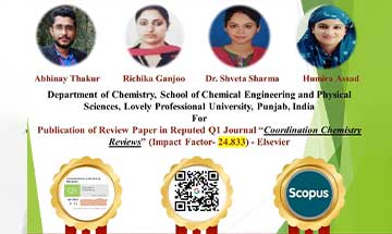 Chemistry research scholars published a review paper in the prestigious Q1 journal Coordination Chemistry Reviews (Impact Factor- 24.833) by Elsevier.